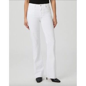Paige Jeans Crisp‎ White High Rise Laurel Canyon Bootcut Flare Raw Hem